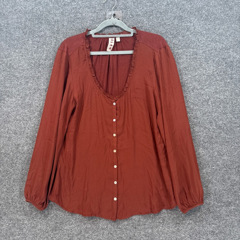 Dolan Blouse Womens Medium Rust Ruffle Vneck Boho Anthropologie Long Sleeve